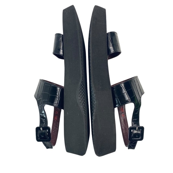 STAUD Nicky Platform Sandals in Crocodile-Embossed Leather Slingback Black Sz 37 - Picture 4 of 10